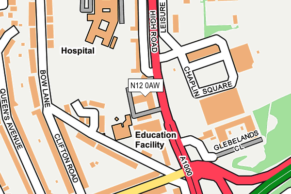 N12 0AW map - OS OpenMap – Local (Ordnance Survey)