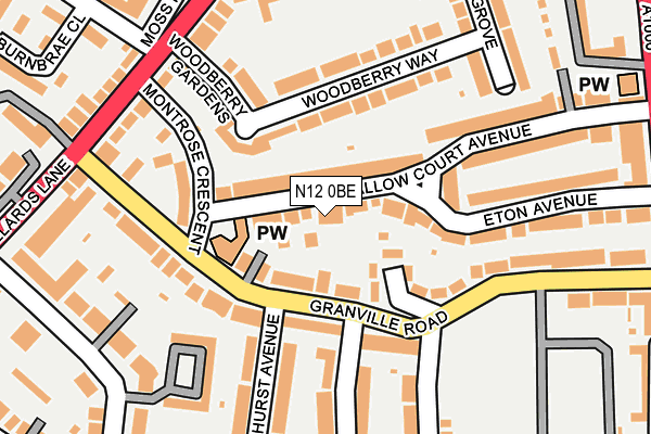 N12 0BE map - OS OpenMap – Local (Ordnance Survey)