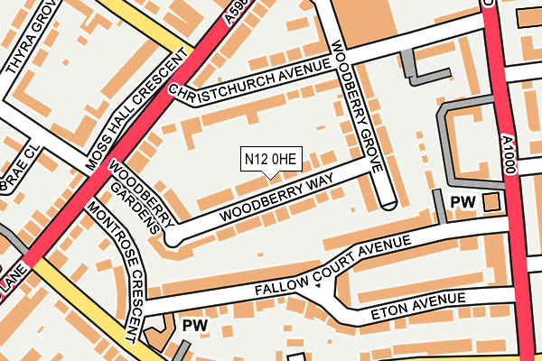 N12 0HE map - OS OpenMap – Local (Ordnance Survey)