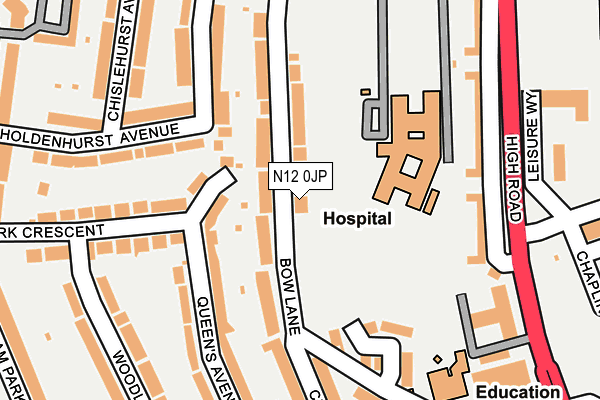 N12 0JP map - OS OpenMap – Local (Ordnance Survey)