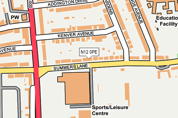 N12 0PE map - OS OpenMap – Local (Ordnance Survey)
