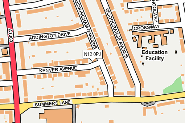N12 0PJ map - OS OpenMap – Local (Ordnance Survey)