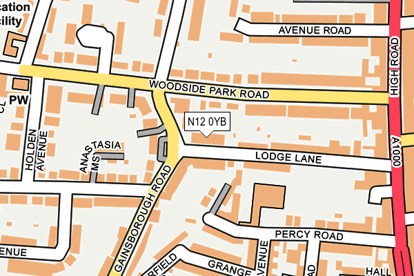 N12 0YB map - OS OpenMap – Local (Ordnance Survey)