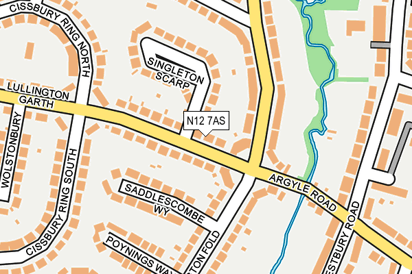 N12 7AS map - OS OpenMap – Local (Ordnance Survey)