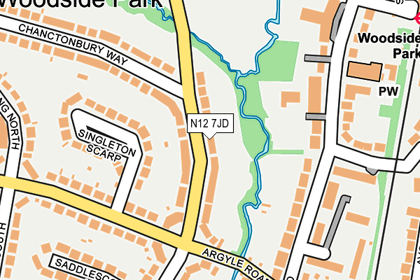 N12 7JD map - OS OpenMap – Local (Ordnance Survey)