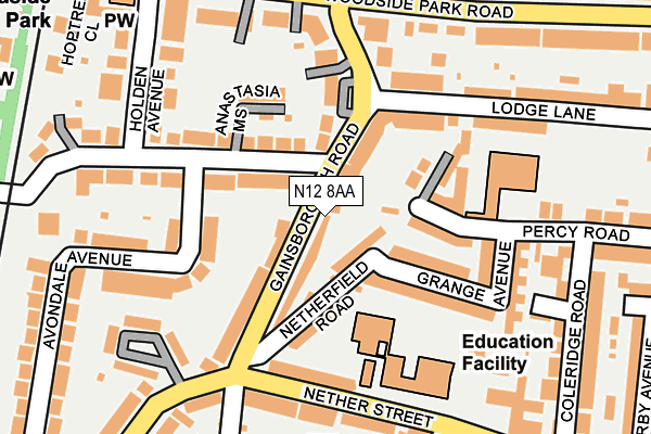 N12 8AA map - OS OpenMap – Local (Ordnance Survey)