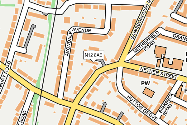 N12 8AE map - OS OpenMap – Local (Ordnance Survey)