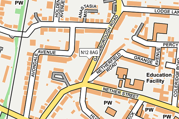 N12 8AG map - OS OpenMap – Local (Ordnance Survey)