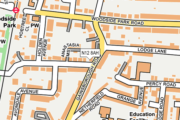 N12 8AH map - OS OpenMap – Local (Ordnance Survey)