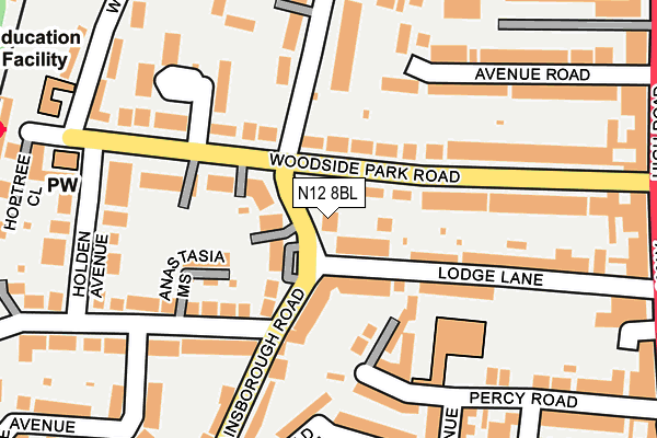 N12 8BL map - OS OpenMap – Local (Ordnance Survey)