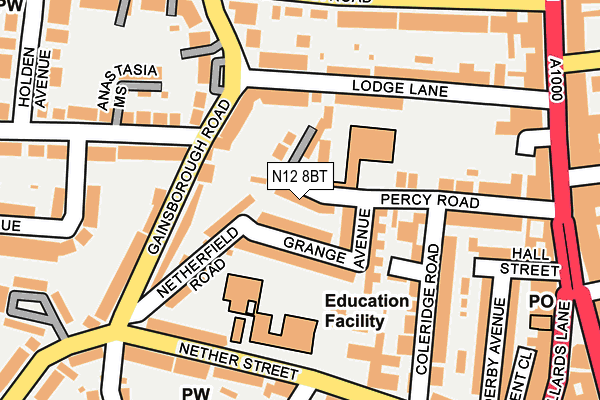 N12 8BT map - OS OpenMap – Local (Ordnance Survey)