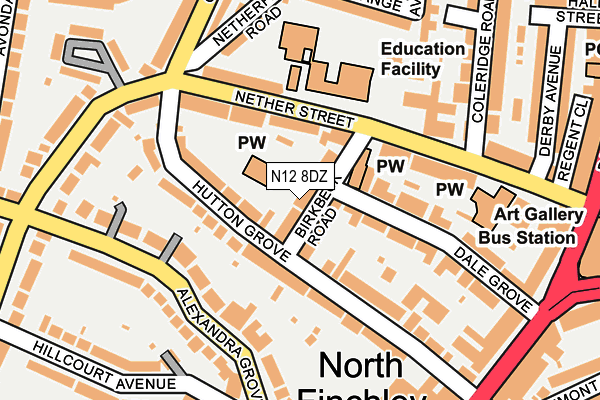 N12 8DZ map - OS OpenMap – Local (Ordnance Survey)