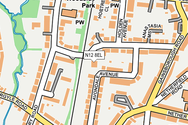 N12 8EL map - OS OpenMap – Local (Ordnance Survey)