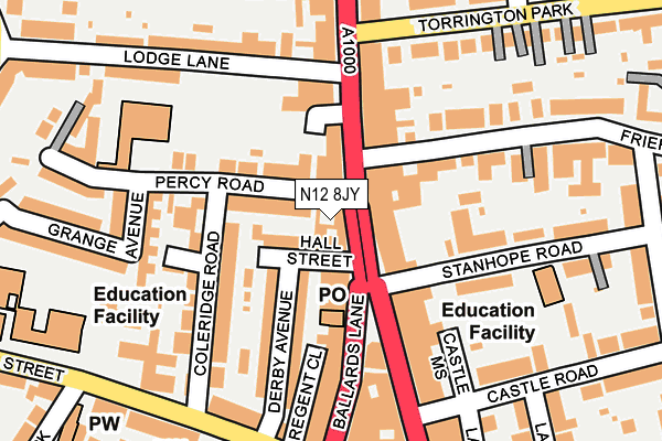 N12 8JY map - OS OpenMap – Local (Ordnance Survey)