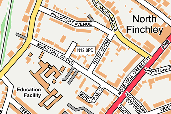 N12 8PD map - OS OpenMap – Local (Ordnance Survey)