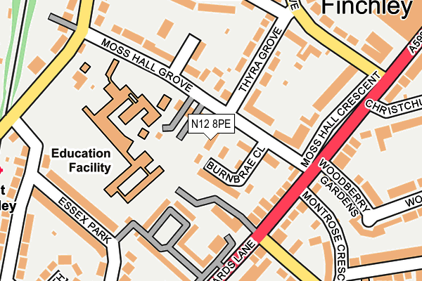 N12 8PE map - OS OpenMap – Local (Ordnance Survey)