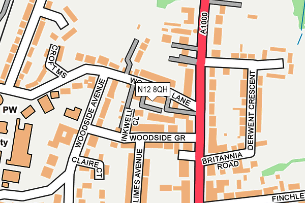 N12 8QH map - OS OpenMap – Local (Ordnance Survey)