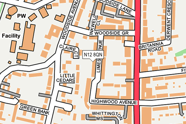 N12 8QN map - OS OpenMap – Local (Ordnance Survey)