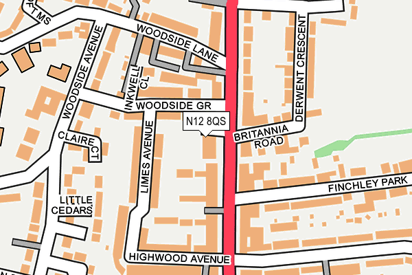 N12 8QS map - OS OpenMap – Local (Ordnance Survey)