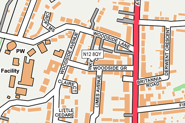 N12 8QY map - OS OpenMap – Local (Ordnance Survey)