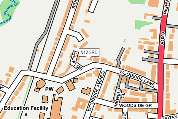 N12 8RD map - OS OpenMap – Local (Ordnance Survey)