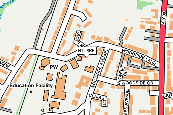 N12 8RE map - OS OpenMap – Local (Ordnance Survey)