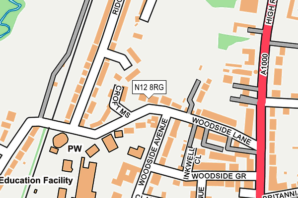 N12 8RG map - OS OpenMap – Local (Ordnance Survey)