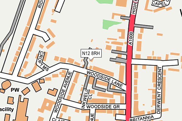 N12 8RH map - OS OpenMap – Local (Ordnance Survey)
