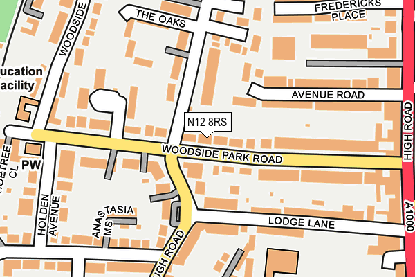 N12 8RS map - OS OpenMap – Local (Ordnance Survey)