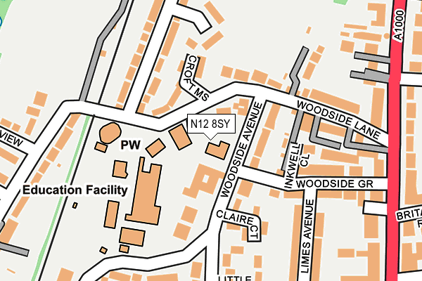 N12 8SY map - OS OpenMap – Local (Ordnance Survey)