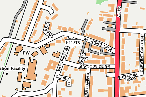 N12 8TB map - OS OpenMap – Local (Ordnance Survey)