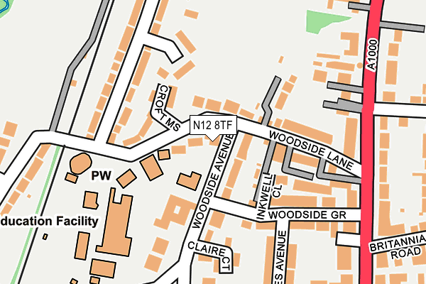 N12 8TF map - OS OpenMap – Local (Ordnance Survey)