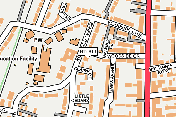 N12 8TJ map - OS OpenMap – Local (Ordnance Survey)