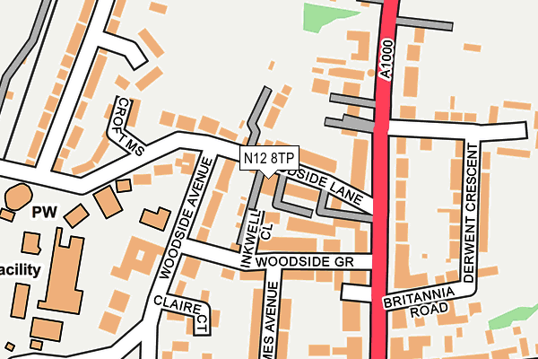 N12 8TP map - OS OpenMap – Local (Ordnance Survey)