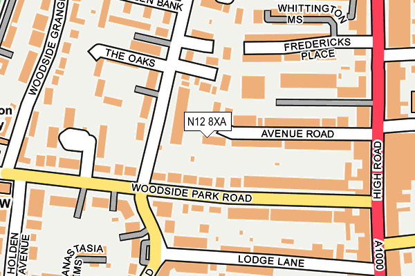 N12 8XA map - OS OpenMap – Local (Ordnance Survey)