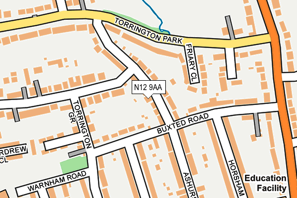 N12 9AA map - OS OpenMap – Local (Ordnance Survey)