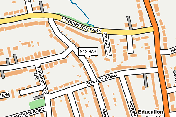 N12 9AB map - OS OpenMap – Local (Ordnance Survey)