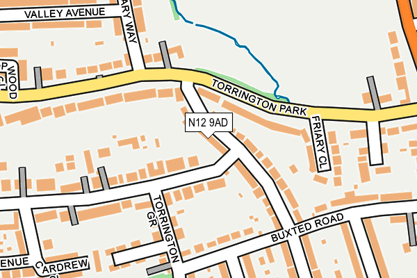 N12 9AD map - OS OpenMap – Local (Ordnance Survey)