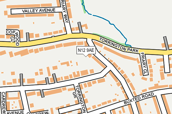 N12 9AE map - OS OpenMap – Local (Ordnance Survey)