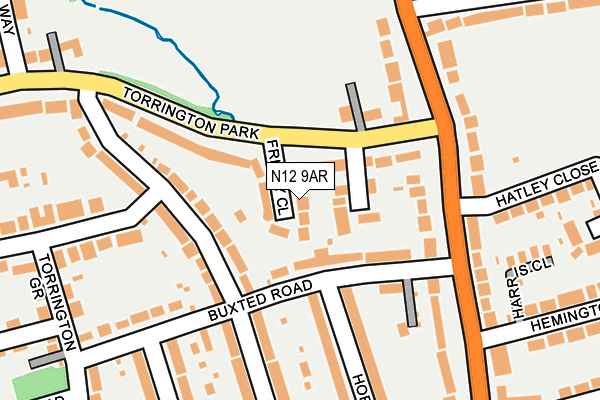 N12 9AR map - OS OpenMap – Local (Ordnance Survey)
