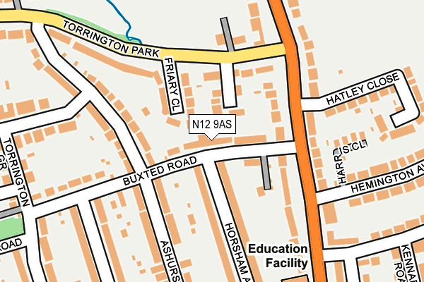 N12 9AS map - OS OpenMap – Local (Ordnance Survey)