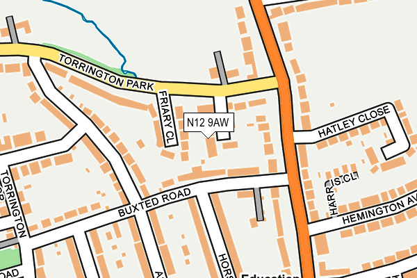 N12 9AW map - OS OpenMap – Local (Ordnance Survey)