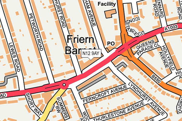 N12 9AY map - OS OpenMap – Local (Ordnance Survey)