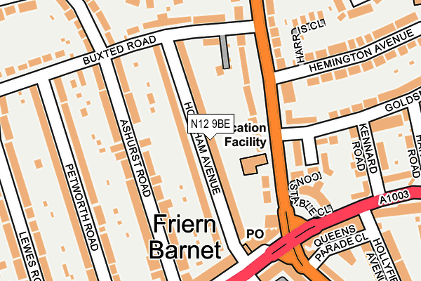 N12 9BE map - OS OpenMap – Local (Ordnance Survey)