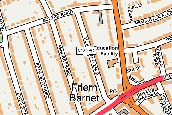 N12 9BG map - OS OpenMap – Local (Ordnance Survey)