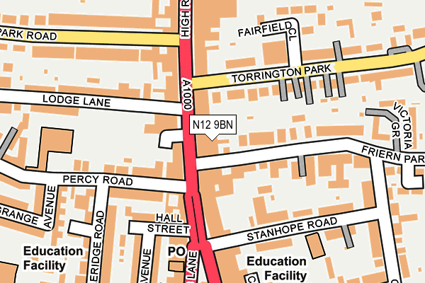 N12 9BN map - OS OpenMap – Local (Ordnance Survey)