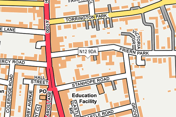 N12 9DA map - OS OpenMap – Local (Ordnance Survey)