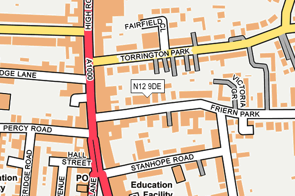 N12 9DE map - OS OpenMap – Local (Ordnance Survey)