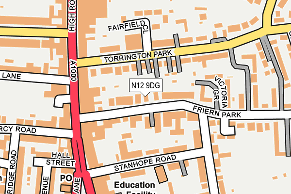 N12 9DG map - OS OpenMap – Local (Ordnance Survey)