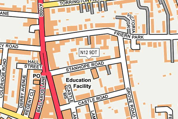 N12 9DT map - OS OpenMap – Local (Ordnance Survey)